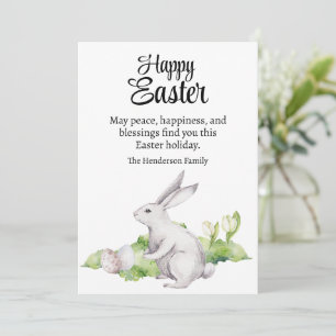 Cartes Pour Fêtes Annuelles Œufs de Pâques & Lapin Blanc Aquarelle Joyeuses Pâ