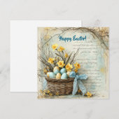 Cartes Pour Fêtes Annuelles Œufs de Pâques rétro shabby chic dans un panier jo (Devant / Derrière)