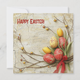 Cartes Pour Fêtes Annuelles Œufs de Pâques rouge et jaune à l'aquarelle tradit