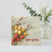 Cartes Pour Fêtes Annuelles Œufs de Pâques rouges et jaunes à l'aquarelle vint (Debout devant)