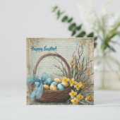 Cartes Pour Fêtes Annuelles Œufs de Pâques shabby chic rétro dans un panier jo (Debout devant)
