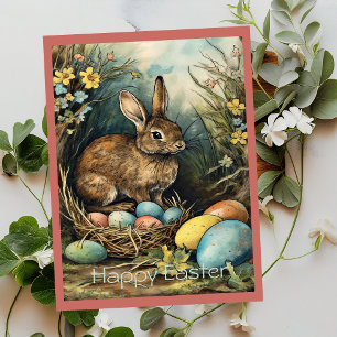 Cartes Pour Fêtes Annuelles Œufs de Pâques vintage de lapin de forêt