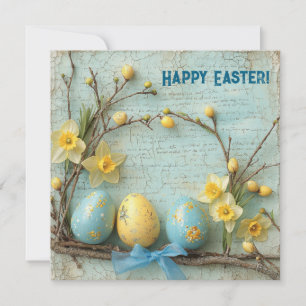 Cartes Pour Fêtes Annuelles Œufs de Pâques vintage et jonquilles jaunes