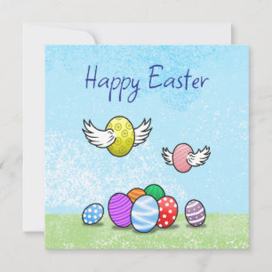 Cartes Pour Fêtes Annuelles Œufs de Pâques volants heureux