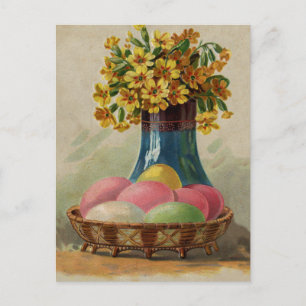 Cartes Pour Fêtes Annuelles Oeufs Pâques Panier Fleurs Antique