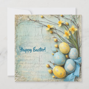 Cartes Pour Fêtes Annuelles OEufs vintages et jaunes de Pâques et jonquilles
