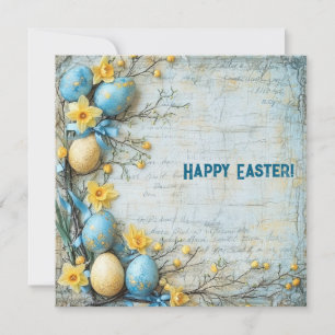 Cartes Pour Fêtes Annuelles OEufs vintages et jaunes de Pâques et jonquilles