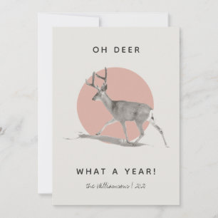 Cartes Pour Fêtes Annuelles Oh Deer What a Year Minimalist Pink Nom de famille