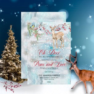 Cartes Pour Fêtes Annuelles Oh Deer Woodland Animaux Hiver Paix et Amour
