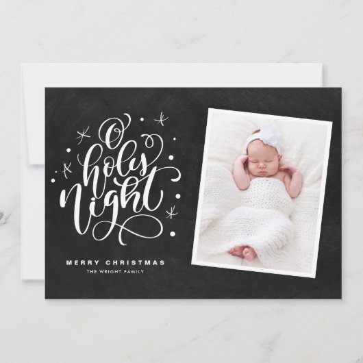 Cartes Pour Fêtes Annuelles Oh Holy Night Script Rustique Chalkboard Photo (Devant)