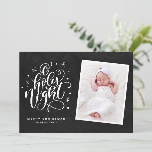 Cartes Pour Fêtes Annuelles Oh Holy Night Script Rustique Chalkboard Photo (Debout devant)