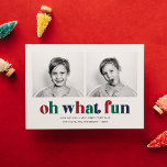 Cartes Pour Fêtes Annuelles Oh, quel plaisir deux photos Noël<br><div class="desc">Répandez un peu de joie de vacances avec cette deux carte de Noël photo. Il comporte les mots "oh ce qui est amusant" en lettres multicolores,  espace pour un court message,  ainsi que votre nom et l'année. L'arrière a un motif à bande de coordination des couleurs.</div>