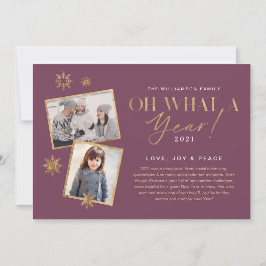 Cartes Pour Fêtes Annuelles Oh quelle année ! Année d'évaluation Gold & Plum 2 (Devant)