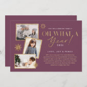 Cartes Pour Fêtes Annuelles Oh quelle année ! Année d'évaluation Gold & Plum 3 (Devant / Derrière)