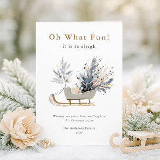 Cartes Pour Fêtes Annuelles Oh Quelle Joie Élégant Traîneau Floral Photo Noël