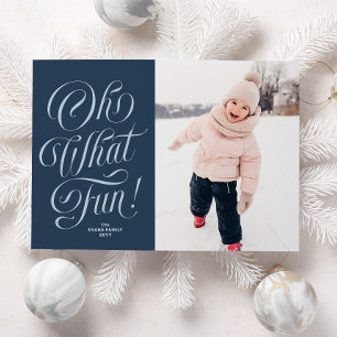 Cartes Pour Fêtes Annuelles Oh quelle joie photo de Noël bleu marine mignonne