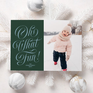 Cartes Pour Fêtes Annuelles Oh quelle photo de Noël verte bleue mignonne amusa