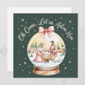 Cartes Pour Fêtes Annuelles Oh Viens Laissez-Nous L'Adorer Jésus Noël Rose Coq (Devant / Derrière)
