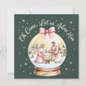 Cartes Pour Fêtes Annuelles Oh Viens Laissez-Nous L'Adorer Jésus Noël Rose Coq (Devant)