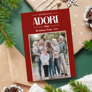 Cartes Pour Fêtes Annuelles Oh Viens Laissez-Nous L'Adorer RED Christian Photo