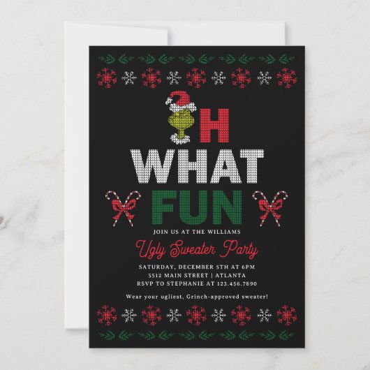 Cartes Pour Fêtes Annuelles Oh What Fun Grinch Ugly Sweater Holiday Party (Devant)