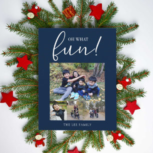 Cartes Pour Fêtes Annuelles Oh What Fun Holiday Photo Modern Blue Christmas