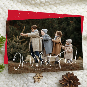 Cartes Pour Fêtes Annuelles Oh What Fun Script Photo Rouge