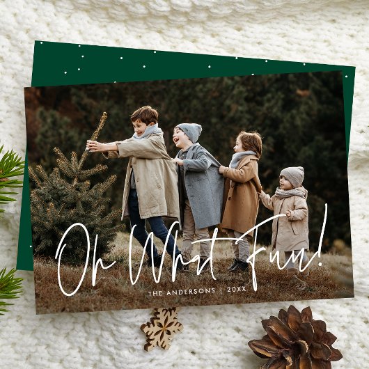 Cartes Pour Fêtes Annuelles Oh What Fun Script Photo Vert