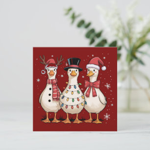 Cartes Pour Fêtes Annuelles Oie de Noël Santa Drôle Mignon Bonhomme de Neige X