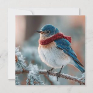 Cartes Pour Fêtes Annuelles Oiseau bleu adorable dans une écharpe