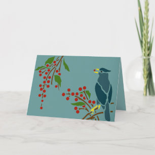 Cartes Pour Fêtes Annuelles Oiseau bleu aux baies