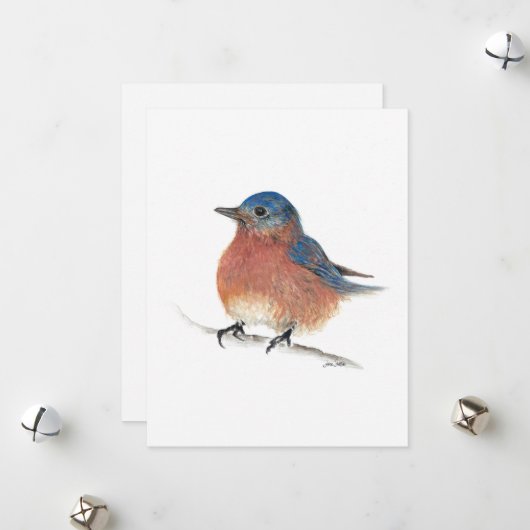 Cartes Pour Fêtes Annuelles Oiseau bleu de vacances (Devant/Arrière en situation)