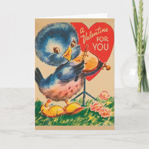 Cartes Pour Fêtes Annuelles Oiseau bleu Valentine de violon vintage