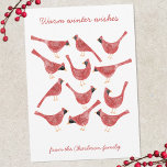 Cartes Pour Fêtes Annuelles Oiseau Cardinal Festif Aquarelle Personnalisé<br><div class="desc">Petits oiseaux Cardinaux amusants et festifs en rouge et blanc,  parfaits pour Noël et les vacances d'hiver. Changez le nom et le message pour personnaliser,  et ajoutez votre propre texte au verso,  ou laissez-le vide si vous préférez.  Œuvre originale de Nic Squirrell.</div>