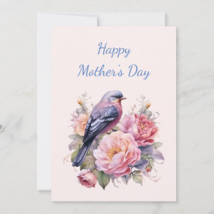 Cartes Pour Fêtes Annuelles Oiseau chanteur perché sur des pivoines roses Fête