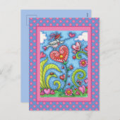 CARTES POUR FÊTES ANNUELLES OISEAU D'ART FOLK WHIMSICAL, VALENTINE HEARDEN GAR (Devant / Derrière)