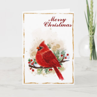 Cartes Pour Fêtes Annuelles Oiseau de cardinal de Noël d'aquarelle
