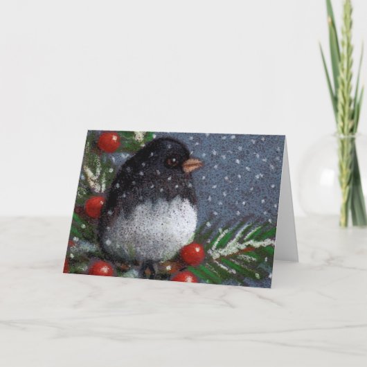 Cartes Pour Fêtes Annuelles Oiseau de Junco : Noël : Crayon original de (Devant)