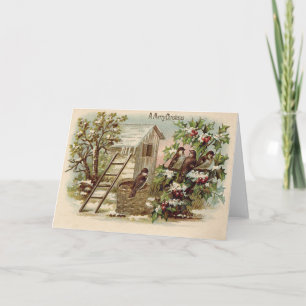 Cartes Pour Fêtes Annuelles Oiseau de Noël Oiseau Holly Snow Échelle Harvest