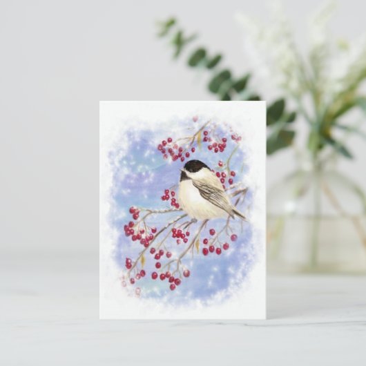 Cartes Pour Fêtes Annuelles Oiseau d'hiver à travers la fenêtre neigeuse. Scèn (Debout devant)