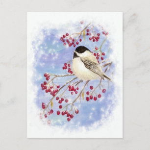 Cartes Pour Fêtes Annuelles Oiseau d'hiver à travers la fenêtre neigeuse. Scèn