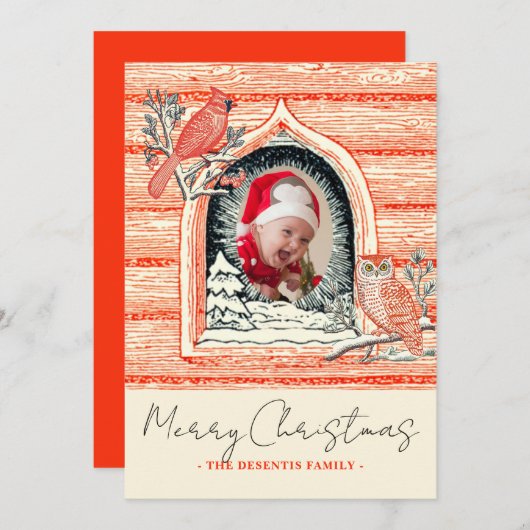 Cartes Pour Fêtes Annuelles Oiseau d'hiver paysage naturel photo Noël (Devant / Derrière)