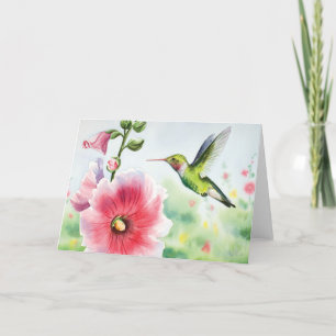 Cartes Pour Fêtes Annuelles Oiseau et rose trémière de ronflement