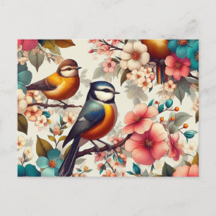 Cartes Pour Fêtes Annuelles Oiseau mignon avec brèche de fleur sur la couture