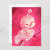Cartes Pour Fêtes Annuelles Oiseau rose mignon de Valentine (Devant / Derrière)