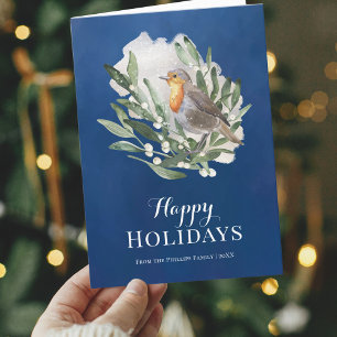 Cartes Pour Fêtes Annuelles Oiseau rustique bleu non photo Noël