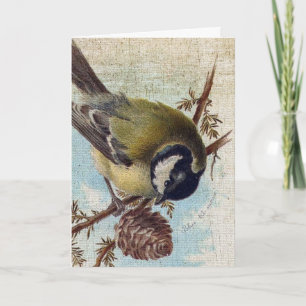 Cartes Pour Fêtes Annuelles Oiseau vintage et Pinecone