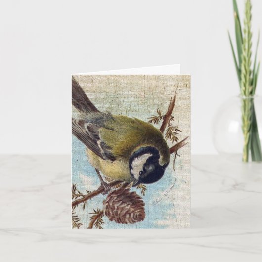 Cartes Pour Fêtes Annuelles Oiseau vintage et Pinecone (Devant)