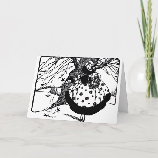 Cartes Pour Fêtes Annuelles OISEAUX ARBRE ET CHRISTMAS LADY Black White Red Ge (Devant)