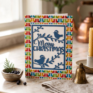 Cartes Pour Fêtes Annuelles Oiseaux bleus moyen Joyeux Noël Faux Papercut